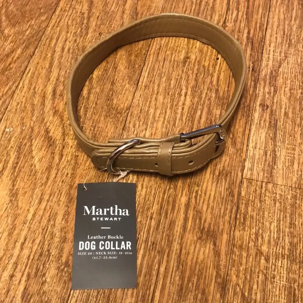 Martha Stewart Tan and Silver Leather Buckle Dog Collar Size 20